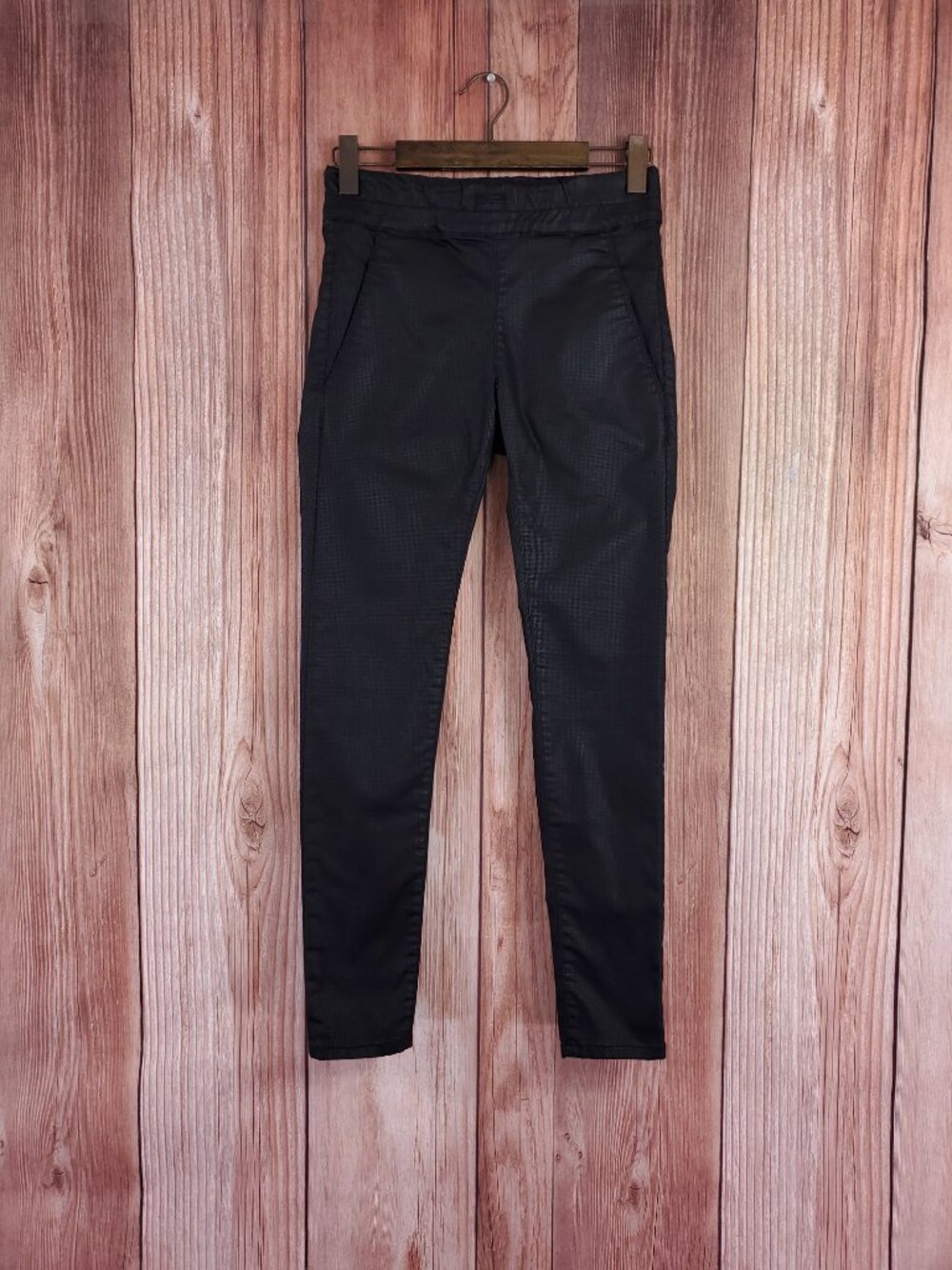Bevy Flog Pants Womens 24 Black Coated Grid Inner Drawstring Stretch Skinny Fit